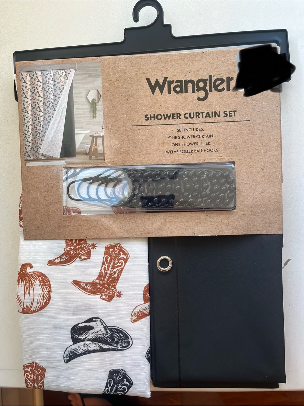 Wrangler Halloween/Fall Shower Curtain Set Pumpkin Cowboy Boots Hat